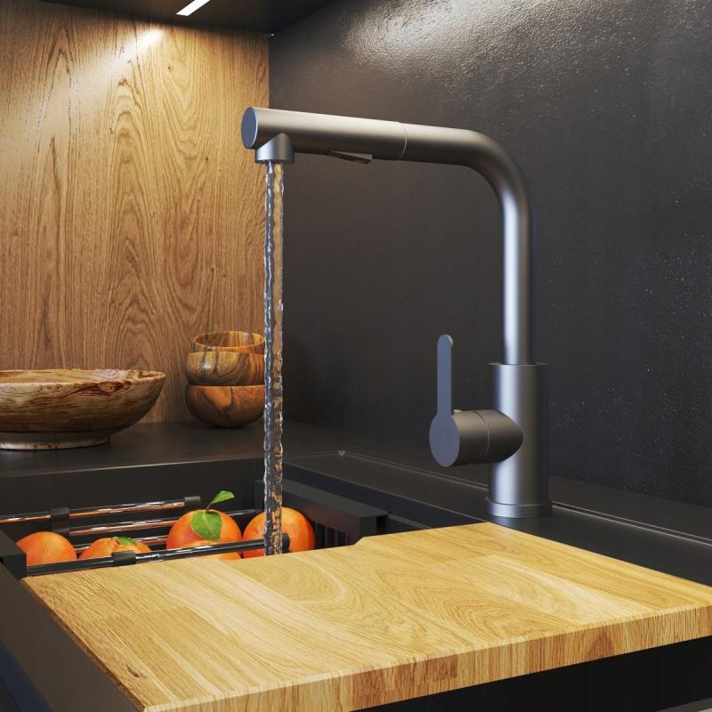 Grifo de Cocina Graniteland Celeste Gun metal (Gris plomo) con Caño Extraíble y Ducha de Mano de Doble Función 1208970666