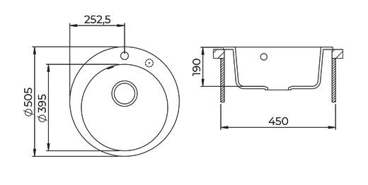 AquaGranite Lago Fregadero redondo de granito blanco sobre encimera de 505 mm con tapón de acero inoxidable y 1 orificio para grifo 1208970689.