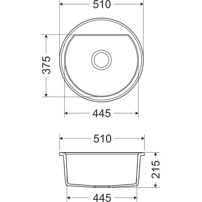 Dura Stretto Blanco cuarzo redondo fregadero de encimera 51cm con tapón de acero inoxidable y 1 agujero para grifo 1208970691