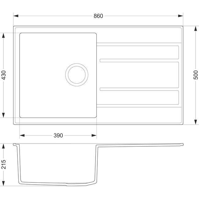 Fregadero de cuarzo Dura Stretto gris sobre encimera con escurridor 86x50 cm reversible 1208970695.