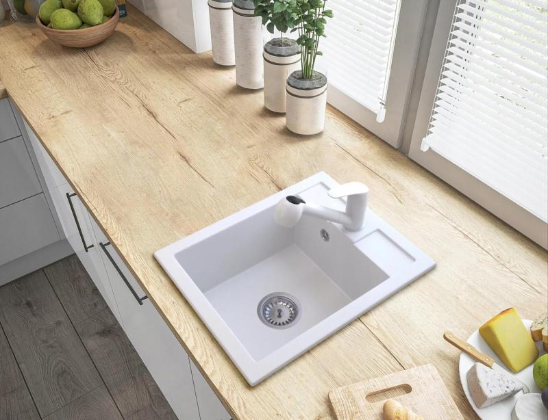 Grifo de cocina Graniteland Rhea blanco con caño extraíble y ducha de mano de doble función 1208970714.