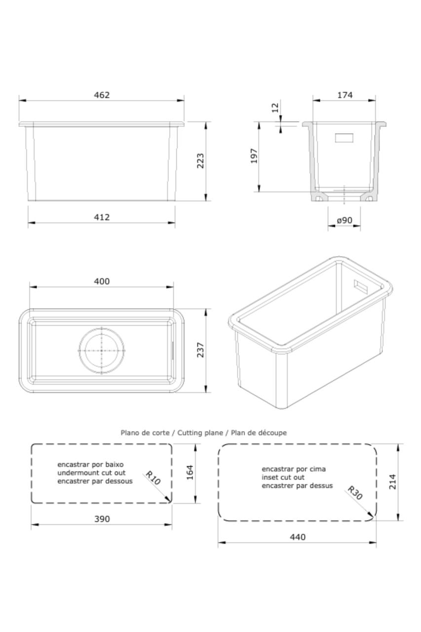 Ausmann Ceramic Ember Lavabo semicircular de cerámica blanco para instalación sobre encimera y bajo encimera 174 x 400 mm con tapón de acero inoxidable 1208970734.