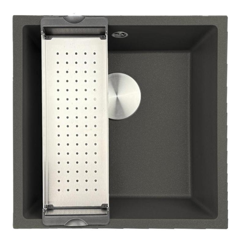 GraniteMy Universal Granito Gris, oscuro Fregadero 40x40 cm Montaje superior, Montaje inferior y Montaje al ras con Tapón de acero inoxidable 1208970742