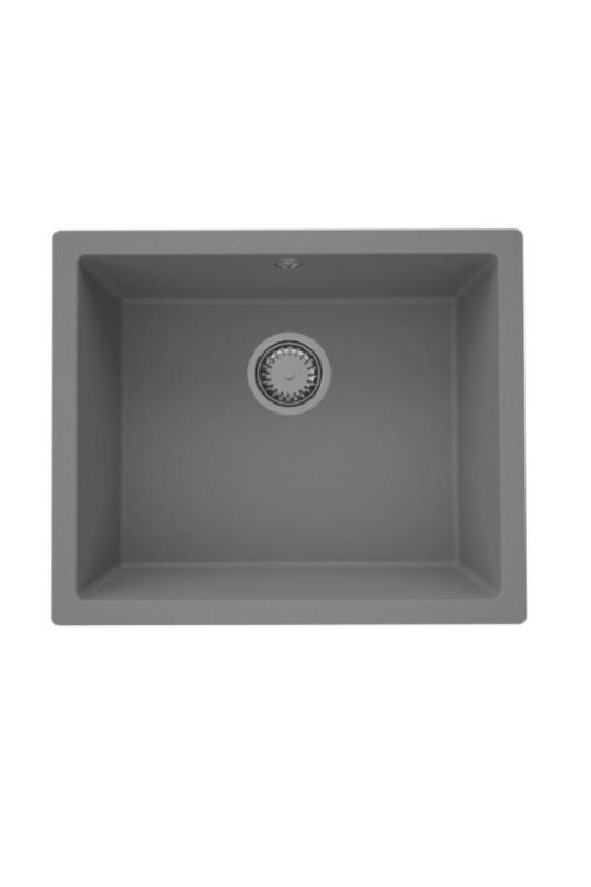 GraniteMy Universal Granito Gris, oscuro Lavabo 50x40 cm Montaje superior, Montaje inferior y Montaje a ras con Tapón de acero inoxidable 1208970744