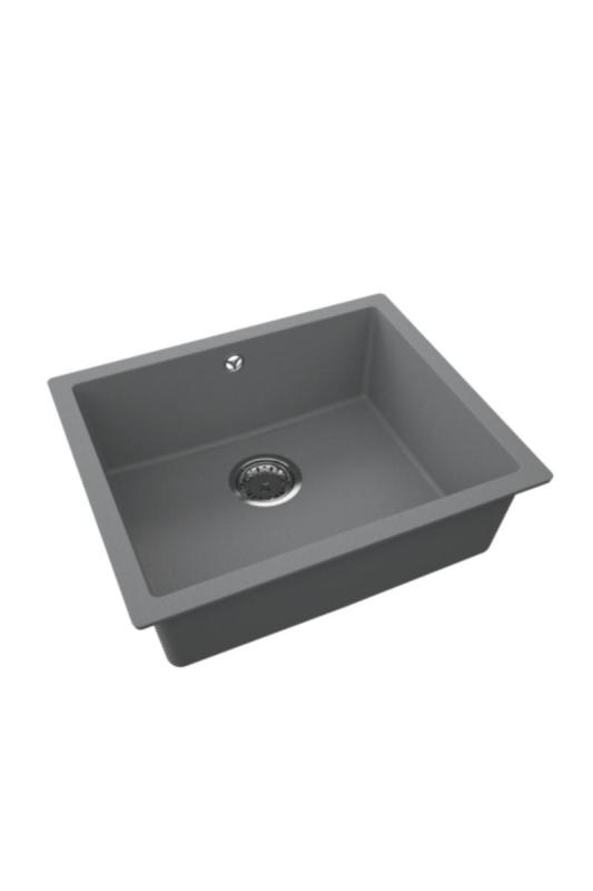 GraniteMy Universal Granito Gris, oscuro Lavabo 50x40 cm Montaje superior, Montaje inferior y Montaje a ras con Tapón de acero inoxidable 1208970744