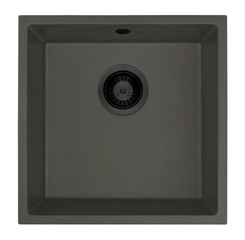 GraniteMy Universal Granito Gris, oscuro Fregadero 40x40 cm Montaje superior, Montaje inferior y Montaje al ras con Tapón Negro 1208970747