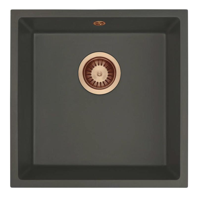 GraniteMy Universal Granito Gris, oscuro Fregadero 40x40 cm Montaje superior, inferior y a ras con Tapón de Cobre 1208970749