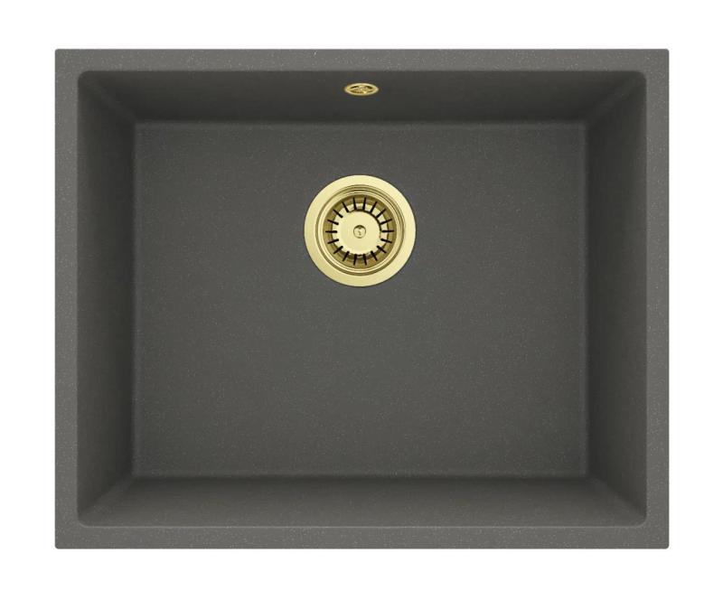 GraniteMy Universal Granito Gris, oscuro Fregadero 50x40 cm Montaje superior, inferior y empotrado con Tapón Dorado 1208970756
