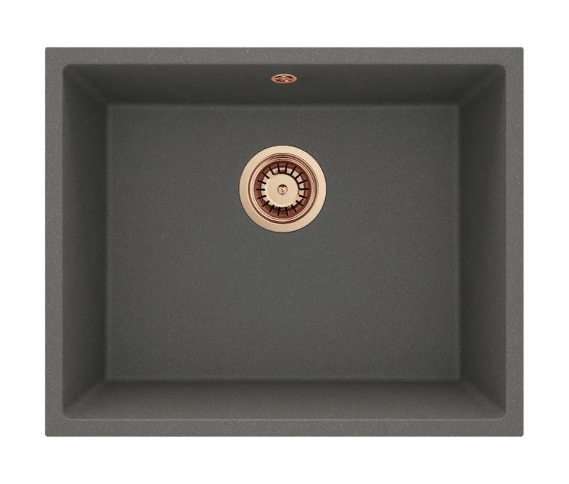 GraniteMy Universal Granito Gris, oscuro Fregadero 50x40 cm Montaje superior, Montaje inferior y Montaje al ras con Tapón de Cobre 1208970757
