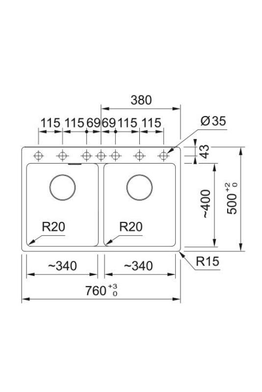 Franke Maris MRG 620 TL Fragranite Mate Negro Doble Fregadero 76 x 50 cm Montaje con Agujero para Grifo 114.0668.738
