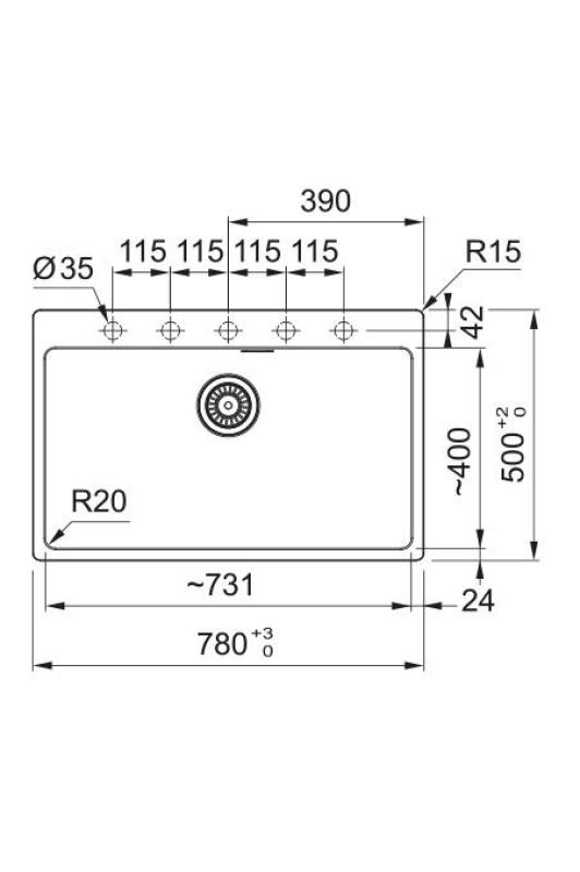 Franke Maris MRG 610-70 TL Fragranite Mate Negro Fregadero 78 x 50 cm Montaje con Agujero para Grifo 114.0668.727