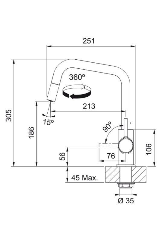 Franke Lina U Grifo de Cocina Cromado con Salida Extraíble 115.0728.476