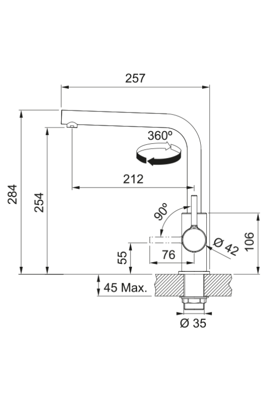 Grifo de cocina Franke Lina L con salida giratoria en gris piedra 115.0728.480