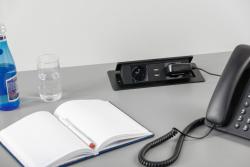 Cable alargador para escritorio SOFT 2x toma de corriente con conexión a tierra, USB 2.1A, cable de alimentación con enchufe, negro