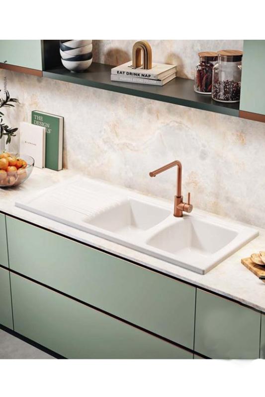 Ausmann Ceramic Crest Fregadero Doble de Cerámica Blanco con Zona de Escurrido 1205 x 500 mm 1208971132