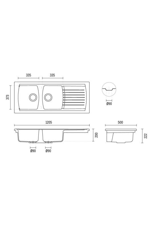 Ausmann Ceramic Crest Fregadero Doble de Cerámica Blanco con Zona de Escurrido 1205 x 500 mm 1208971132