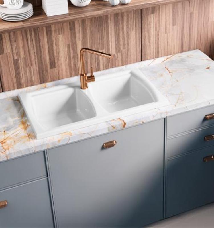 Ausmann Ceramic Crest Fregadero Doble de Cerámica Blanco 860 x 500 mm 1208971133