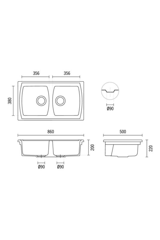 Ausmann Ceramic Crest Fregadero Doble de Cerámica Blanco 860 x 500 mm 1208971133