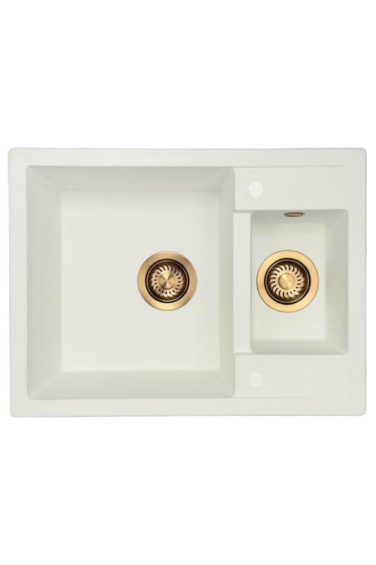 GraniteMy Smart extra superficial 1,5 lavabo de granito blanco incorporado 58x44cm con tapón de cobre 1208970052