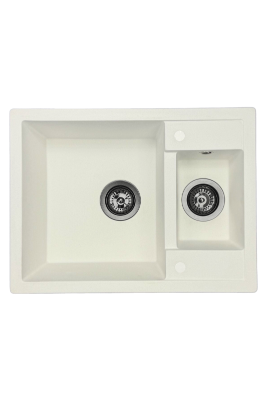 GraniteMy Smart extra superficial 1.5 granito blanco empotrado fregadero 58x44cm con tapón color Gun metal (Gris plomo)1208971225