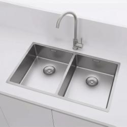 Pure.Sink Prestige Doble fregadero de acero inoxidable 70x40 cm radio de 10mm para montaje inferior, empotrado y superior PPG343440-02