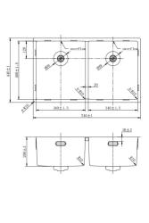 Pure.Sink Prestige Doble fregadero de acero inoxidable 70x40 cm radio de 10mm para montaje inferior, empotrado y superior PPG343440-02