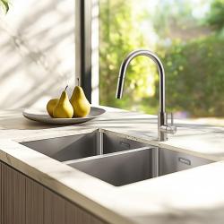 Pure.Sink Prestige Doble fregadero de acero inoxidable 70x40 cm radio de 10mm para montaje inferior, empotrado y superior PPG343440-02