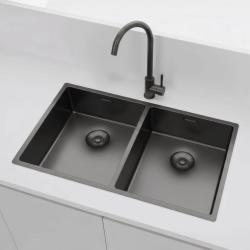 Pure.Sink Prestige Doble fregadero Gun metal (Gris plomo) 70x40 cm radio de 10mm para montaje inferior, montaje al ras y montaje superior PPG343440-61