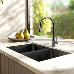 Pure.Sink Prestige Doble fregadero de metal de arma 70x40 cm radio de 10mm para montaje inferior, montaje al ras y montaje superior PPG343440-61