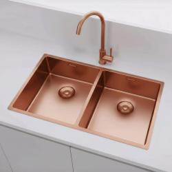 Pure.Sink Prestige Doble fregadero de cobre 70x40cm radio de 10mm para montaje inferior, montaje empotrado y montaje superior PPG343440-62