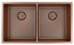Pure.Sink Prestige Doble fregadero de cobre 70x40cm radio de 10mm para montaje inferior, montaje empotrado y montaje superior PPG343440-62
