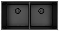 Pure.Sink Prestige Doble fregadero de metal de pistola 82x40 cm radio de 10mm bajo encimera, instalación al ras y montaje en superficie PPG404040-61