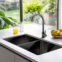 Pure.Sink Prestige Doble fregadero de metal de pistola 82x40 cm radio de 10mm bajo encimera, instalación al ras y montaje en superficie PPG404040-61