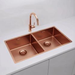 Pure.Sink Prestige Doble fregadero de cobre 82x40 cm radio de 10mm para montaje inferior, montaje superficial y montaje superior PPG404040-62