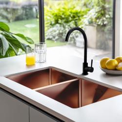 Pure.Sink Prestige Doble fregadero de cobre 82x40 cm radio de 10mm para montaje inferior, montaje superficial y montaje superior PPG404040-62