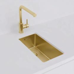 Pure.Sink Exclusivo pequeño fregadero dorado de 18x40 cm, radio de 10 mm, subestructura, enrasado y montaje superior PEX1840-60