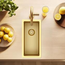 Pure.Sink Exclusivo pequeño fregadero dorado de 18x40 cm, radio de 10 mm, subestructura, enrasado y montaje superior PEX1840-60