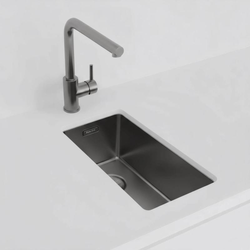 Pure.Sink Exclusivo Gun metal pequeño fregadero de 18x40 cm radio de 10mm empotrado, a ras y sobre encimera PEX1840-61