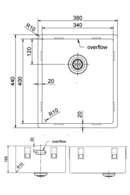 Pure.Sink Exclusivo fregadero de acero inoxidable 34x40 cm radio de 10mm para montaje inferior, montaje al ras y montaje superior PEX3440-02