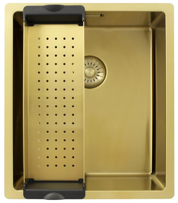 Pure.Sink Exclusivo Fregadero dorado de 34x40 cm, radio de 10mm para submontaje, montaje plano y montaje superior PEX3440-60