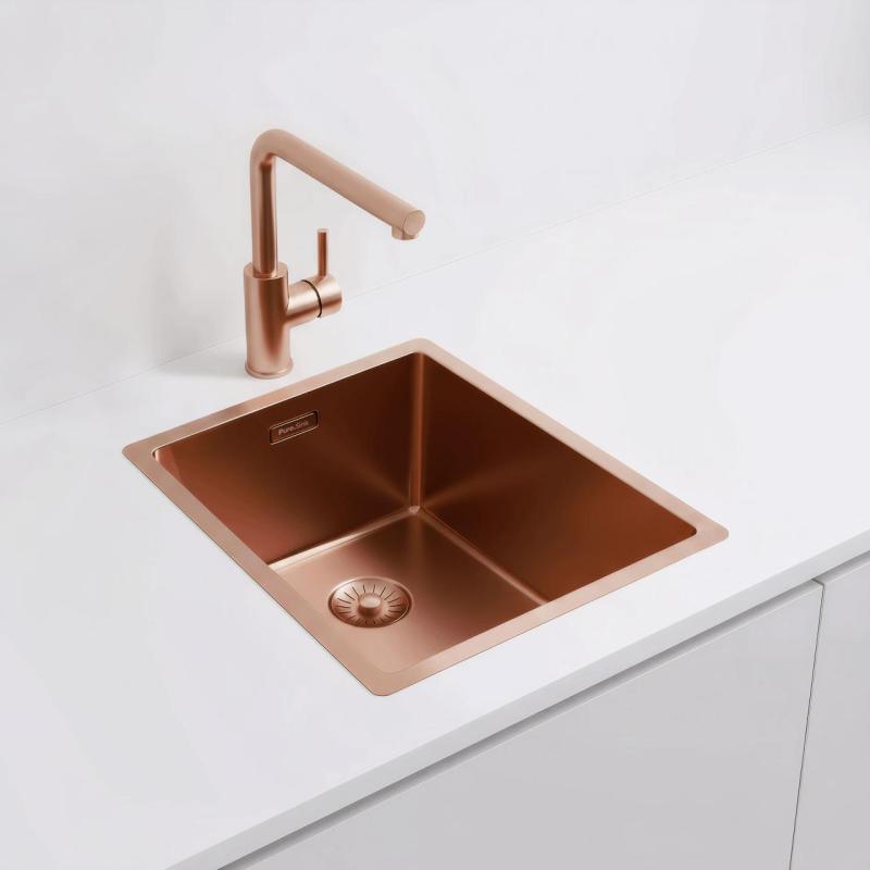 Pure.Sink Exclusivo Fregadero de cobre 34x40 cm radio de 10mm, montaje inferior, montaje plano y montaje superior PEX3440-62