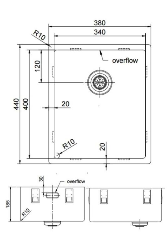 Pure.Sink Exclusivo Fregadero de cobre 34x40 cm radio de 10mm, montaje inferior, montaje plano y montaje superior PEX3440-62