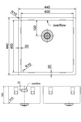 Pure.Sink Exclusivo Fregadero dorado 40x40 cm radio de 10mm para montaje inferior, montaje plano y montaje superior PEX4040-60