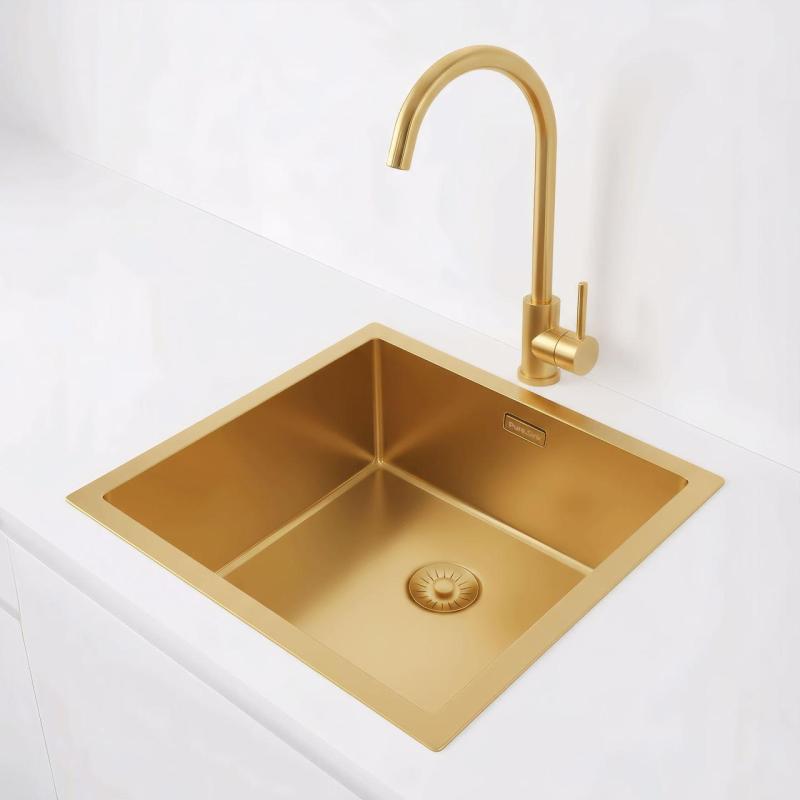 Pure.Sink Exclusivo Fregadero dorado 40x40 cm radio de 10mm para montaje inferior, montaje plano y montaje superior PEX4040-60