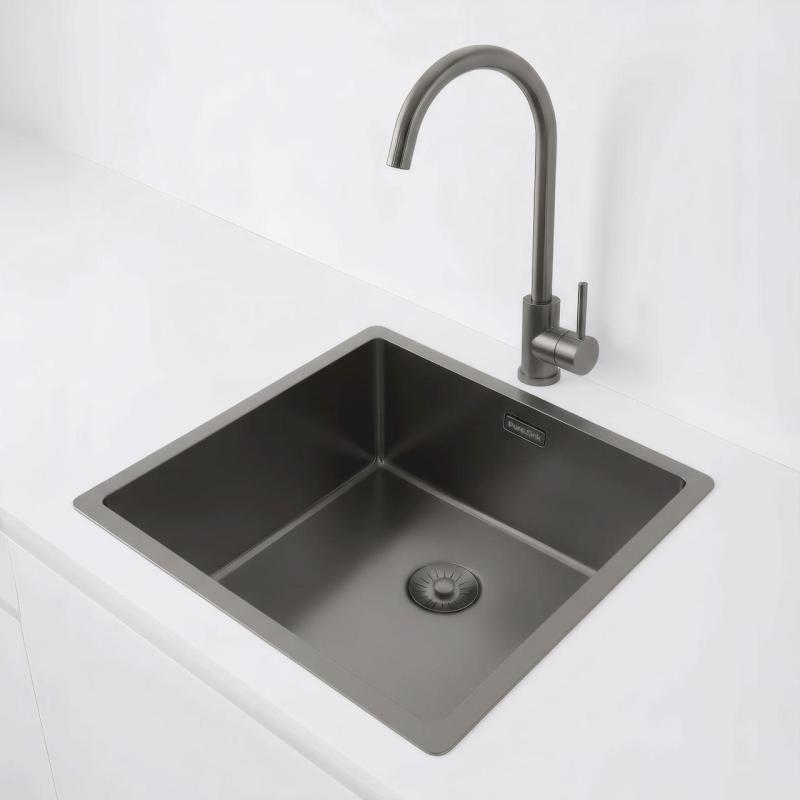 Pure.Sink Exclusivo Gun metal fregadero 40x40 cm radio de 10mm para montaje inferior, empotrado y superior PEX4040-61