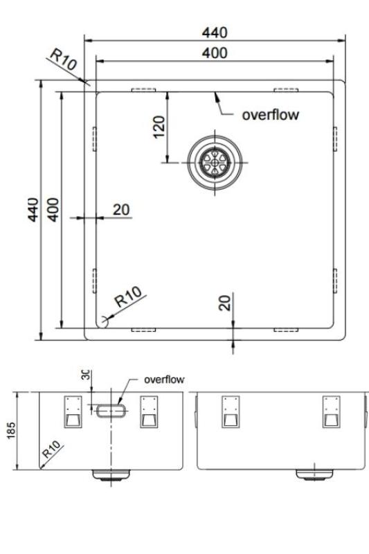 Pure.Sink Exclusivo Gun metal fregadero 40x40 cm radio de 10mm para montaje inferior, empotrado y superior PEX4040-61