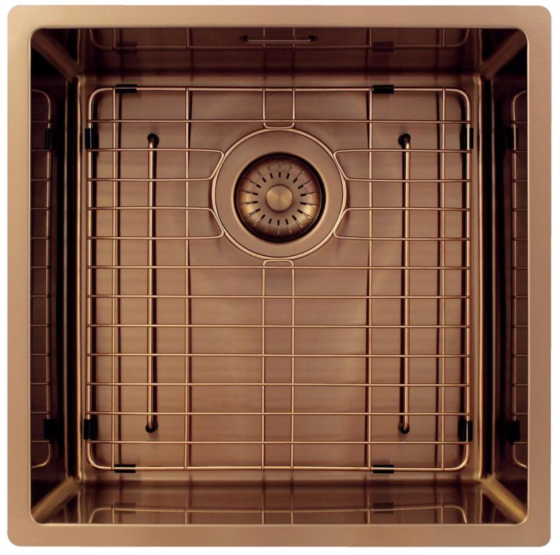Pure.Sink Exclusivo Fregadero de cobre 40x40 cm radio de 10mm para montaje inferior, montaje al ras y montaje superior PEX4040-62