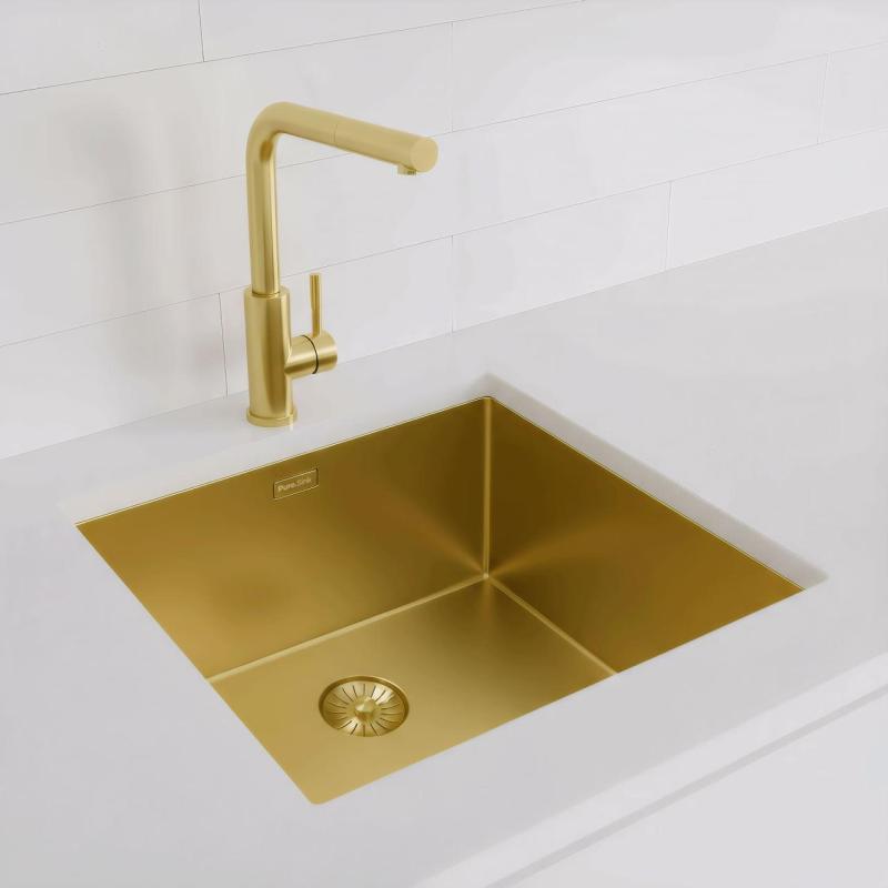 Pure.Sink Exclusivo Fregadero dorado de 45x40 cm con radio de 10mm para montaje inferior, montaje al ras y montaje superior PEX4540-60