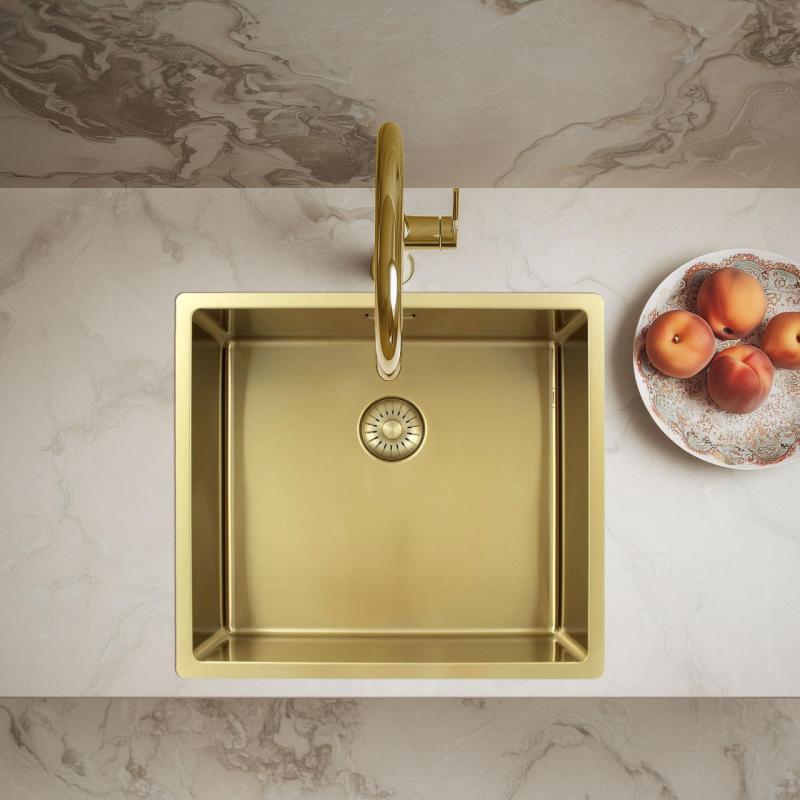 Pure.Sink Exclusivo Fregadero dorado de 45x40 cm con radio de 10mm para montaje inferior, montaje al ras y montaje superior PEX4540-60