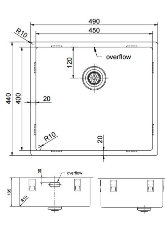 Pure.Sink Exclusivo Fregadero dorado de 45x40 cm con radio de 10mm para montaje inferior, montaje al ras y montaje superior PEX4540-60
